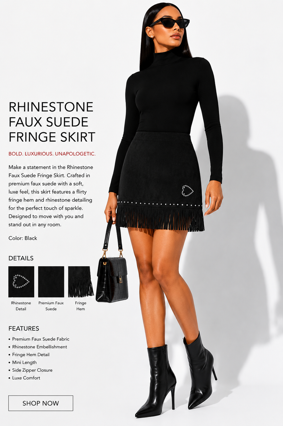 “Game Time” Fringe Skirt - Black