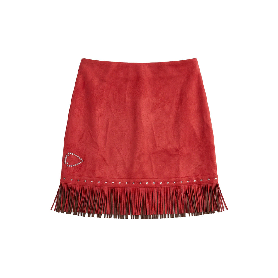 “Game Time” Fringe Skirt - Red