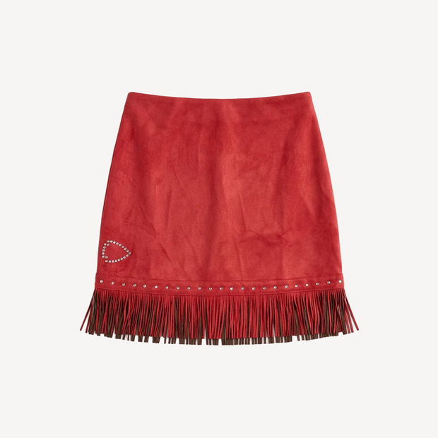“Game Time” Fringe Skirt - Red